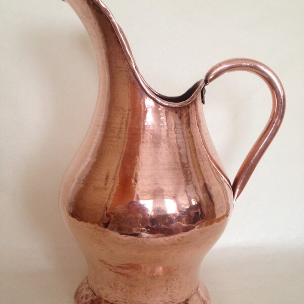 RESERVED: Very unique large vintage hammered copper jug/pitcher