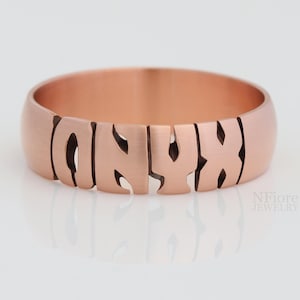 Hand Carved Copper Name Ring, Half-Round Satin