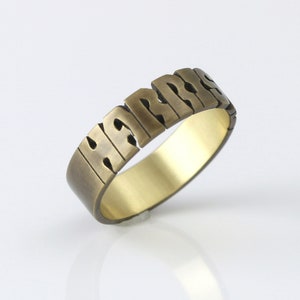 Hand Carved Flat Oxidized Brass Ring