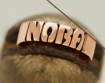 Hand Carved Copper Name Ring