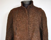 Vintage ASTRAKHAN FUR COAT , women 39 s medium length fur coat (171)