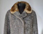 Vintage MOUTON full length fur coat , women 39 s lamb 39 s fur coat , silver grey fur coat (161)