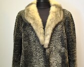 Vintage ASTRAKHAN lamb fur full length coat with mink collar , astrakhan leather jacket (135)
