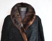 Vintage ASTRAKHAN FUR COAT with mink fur collar , full length fur coat (664)