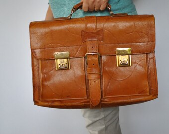 Vintage  leather brief case , document case , case ...(179)