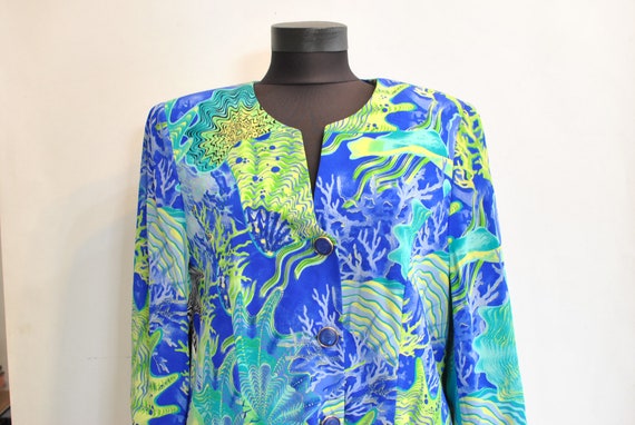 Vintage PRINTED SILK BLAZER , women's silk blazer.