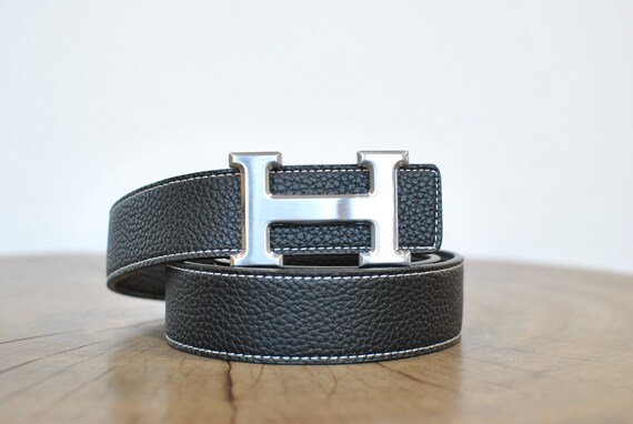 Vintage Leather belt with H monogram , men's leath