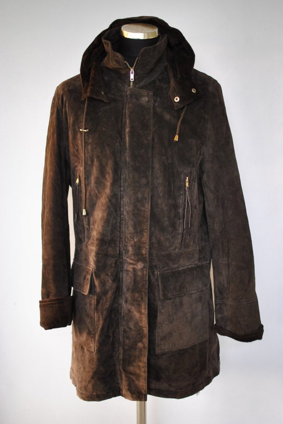 Vintage SUEDE LEATHER LONG jacket , women leather
