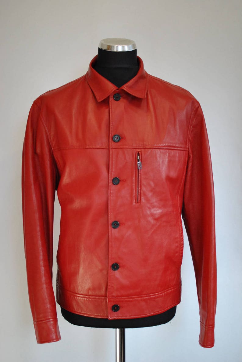 Vintage VERSACE CLASSIC RED Leather Jacket Men's Leather Etsy