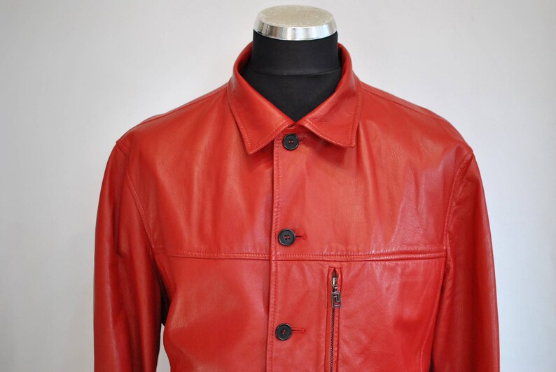 Vintage VERSACE CLASSIC RED Leather Jacket Men's Leather Etsy