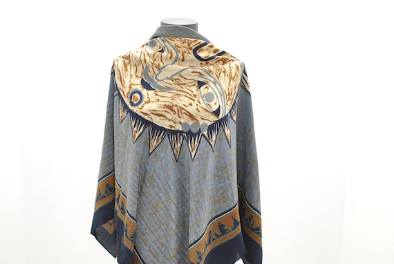 Vintage Printed Silk Scarf , big size hand rolled