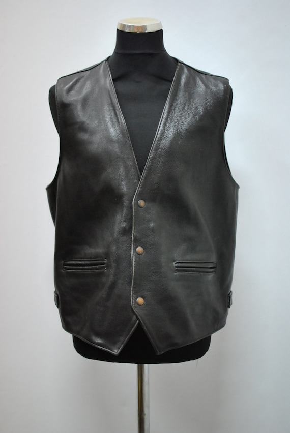 Vintage BIKER LEATHER VEST , men's leather vest ..