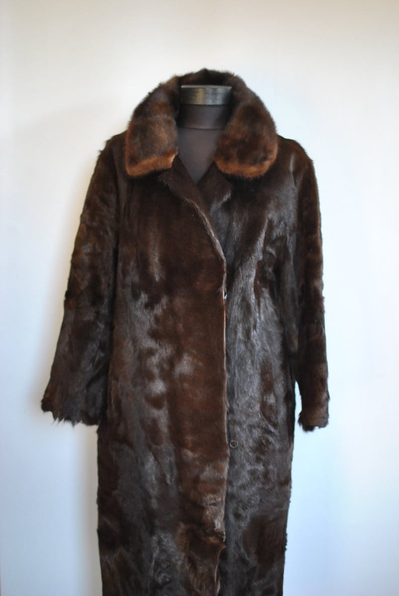 Vintage COW HIDE FUR Coat With Mink Fur Collar Full Length | Etsy