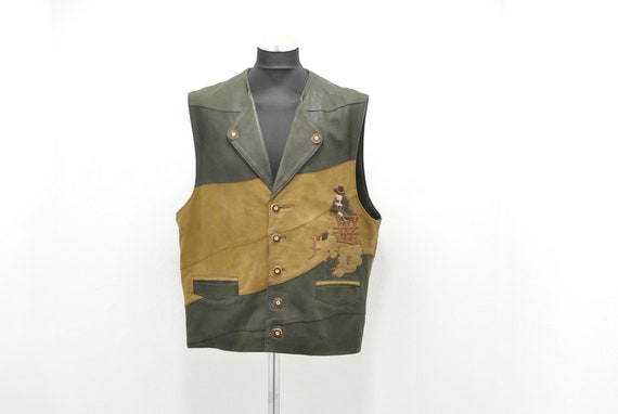 Vintage MEN'S LEATHER VEST , charming folk vest ,