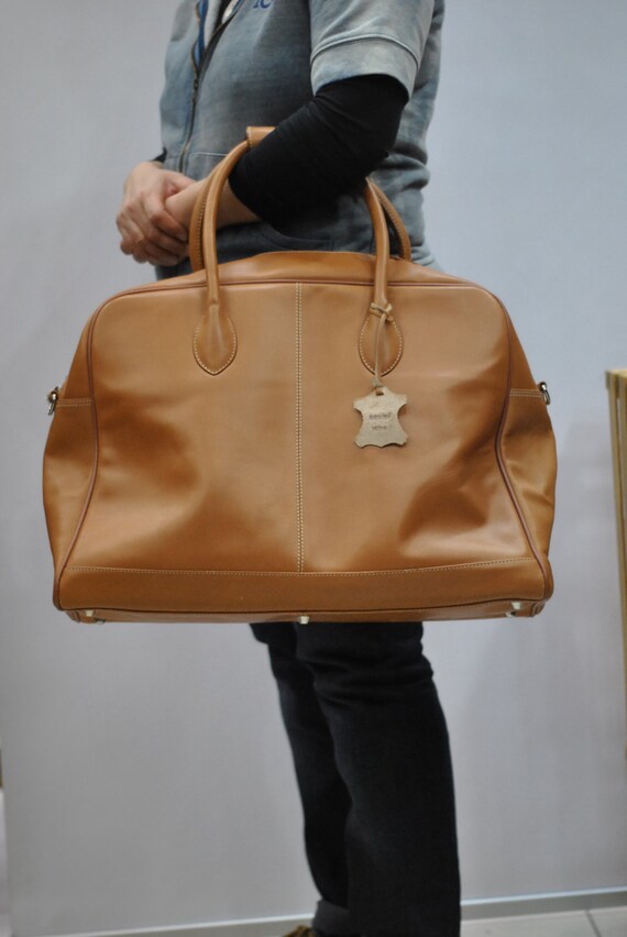 Vintage TRAVEL leather bag , leather suitcase , le