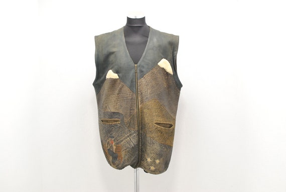 Vintage MEN'S LEATHER VEST , charming folk leather