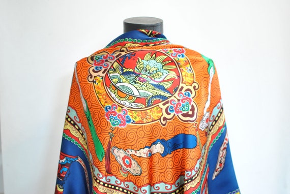 Vintage PRINTED SILK SCARF , big size scarf , hand