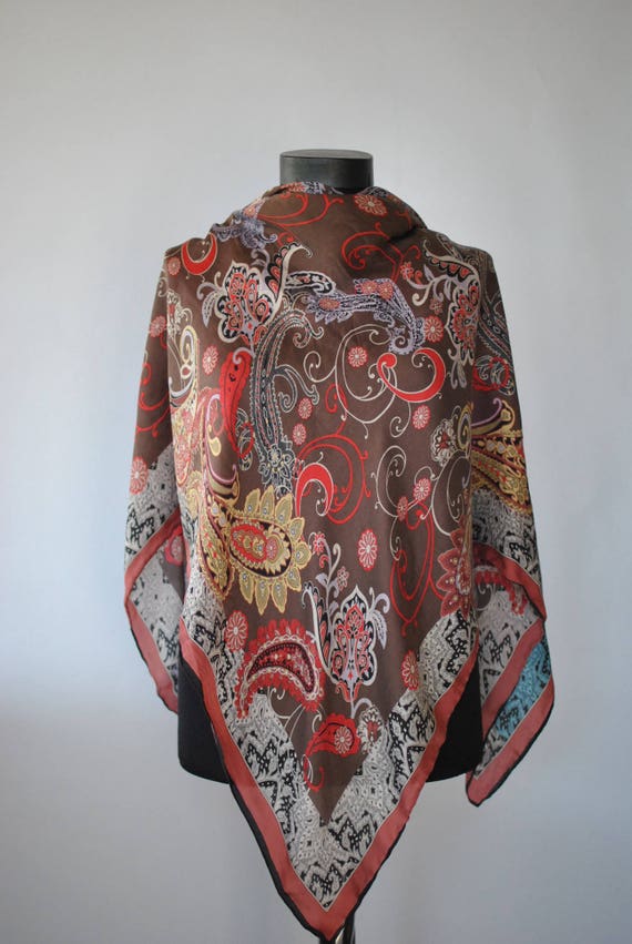 Vintage PRINTED SILK SCARF , big size silk scarf..