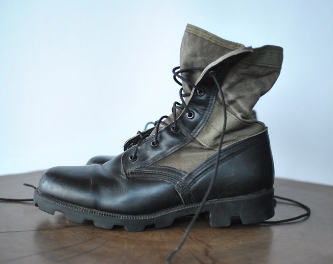 Vintage ARMY COMBAT BOOTS Vintage Leather and Canvas Etsy
