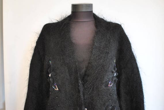 Vintage HANDMADE MOHAIR women's cardigan , fashion
