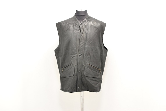 Vintage Men's leather vest , vintage vest , size X