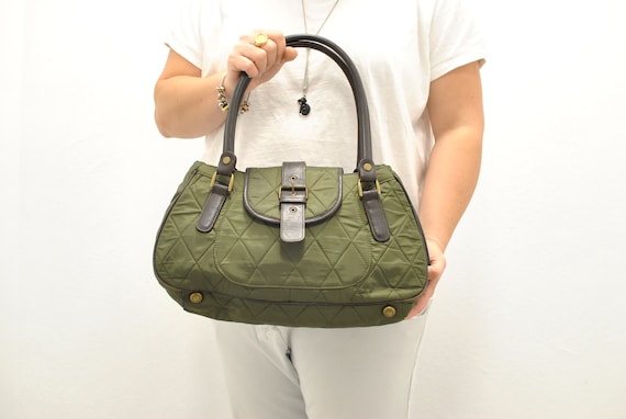 Vintage Barbour handbag , textil and leather bag ,