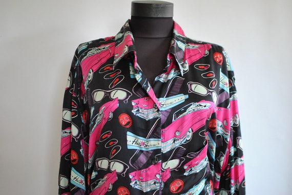 Vintage WILLE Linie 42 women's printed silk shirt