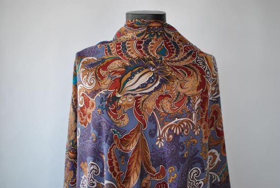 Vintage OVERSIZE PRINTED SILK scarf , big silk sha