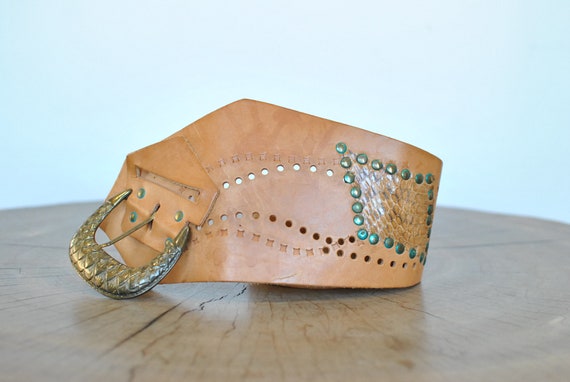 Vintage Handmade Leather waist belt , women's belt