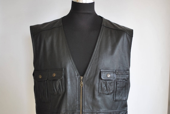 Vintage MEN'S LEATHER VEST , leather vest.........