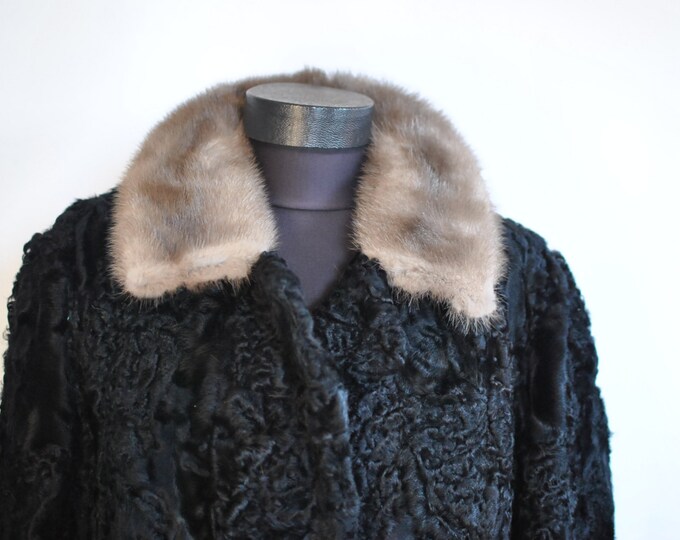 Vintage ASTRAKHAN FUR COAT With Mink Fur Collar - Etsy