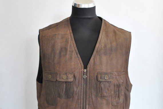 Vintage ITALLO MEN'S LEATHER vest , hunter men's v