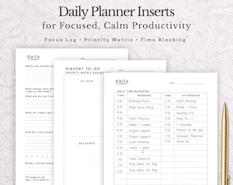 Tagesplaner Printable PDF Set | Prioritäts-Matrix + Zeitblockung | Fokus, Energie & Produktivitätsplaner | A5 Planer Einlagen