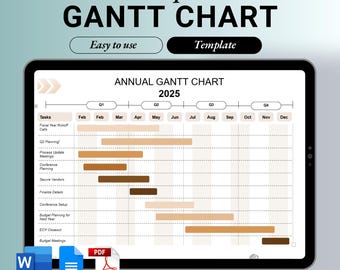 Jährliche Gantt-Chart-Vorlage, bearbeitbar, druckbar (PDF)