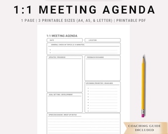 One on One Meeting Agenda Vorlage, druckbare PDF (A4, A5, Letter)