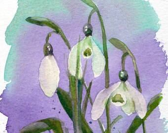 Original snowdrop painting in watercolour, Gift snowdrop, Spring floral gift