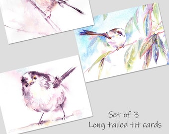 Bird Cards, Set of bird cards, A6, birthday card, Blank Greetings Card, robin, wren, Long tailed tit,  watercolour, watercolor, garden birds