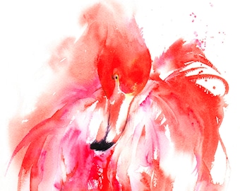 Flamingo Giclee Print, Fine Art,  Watercolour, Watercolor, Gift for her, Wall art, Contemporary, flamingo painting, Bird