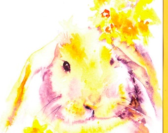 Easter Bunny Card, Daffodil Card, Easter Card, Fun Bunny, Cute Easter Card, Rabbit Card, Golden Rabbit, Easter bonnet card, Spring Card,