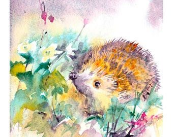 Hedgehog - Blank Greetings Card, Woodland Animal Card, Autumn Card, Hedgehog Card, Watercolour Card, Watercolor Card, Square, A6