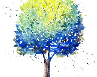 Rainbow tree painting, Spring, Summer, Autumn, Winter, Watercolor, Watercolour, Tree painting, Contemporary art