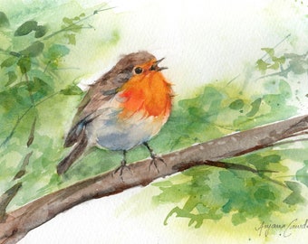 Original Robin Painting Watercolour Painting, song bird