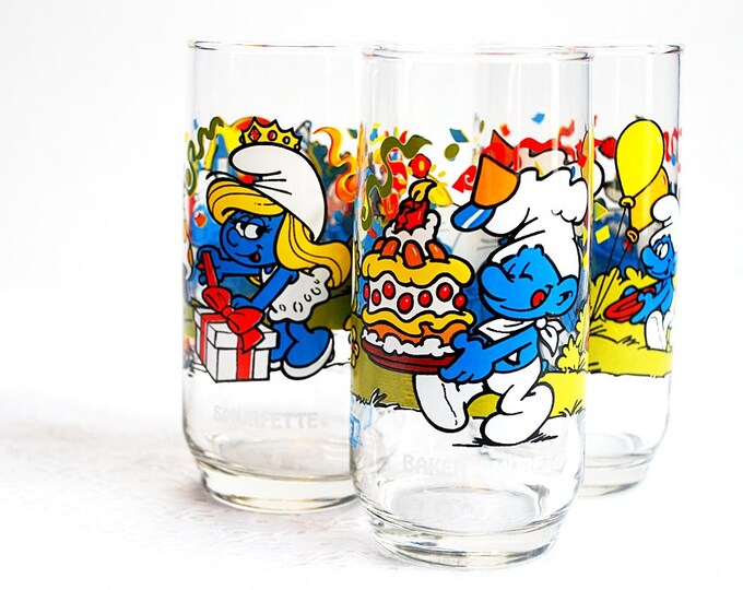 Vintage Smurf Glasses Set of Three From 1983 Smurf Etsy