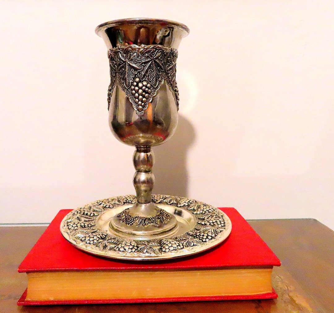 Buy Vintage Karshi Kiddush Cup & Saucer Silver Plated Embossed Fruit