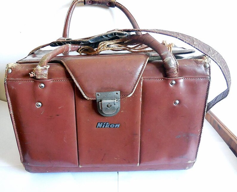 Vintage Nikon Camera Photo Brown Leather Case Bag made in Etsy