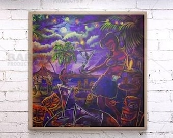 Square Wooden Table Top or Wall Hanging "Drink Drink Tiki" - Two Sizes Available
