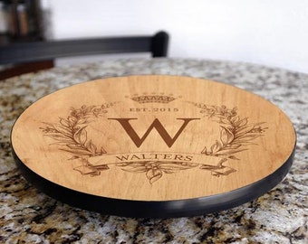 Custom Wood Lazy Susan - HOME - Table Top Spice Organizer - For Kitchen - For Dining Tables - MONOGRAM - Personalize - Customize