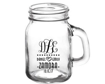 Wedding Favor Mason Jar - 4.5 Oz Mason Jars - Wedding Glasses - Wedding Favors - Monogram - Customize