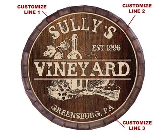 Custom Wood Barrel Top Sign - Vineyard Wine Design - Wine Wall Decor - Winery - Home Decor - Wine Lovers Gift