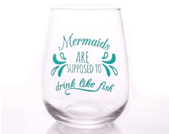 Stemless Wine Glass Personalized with Name Be a Mermaid and make waves